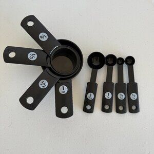 Black Measuring Cups & Spoons Set – 8 Piece Kitchen Cooking Tools